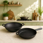 PureCook Everyday Sauté & Curry Duo | Cast Iron Kadhai + Cast Iron Fry Pan