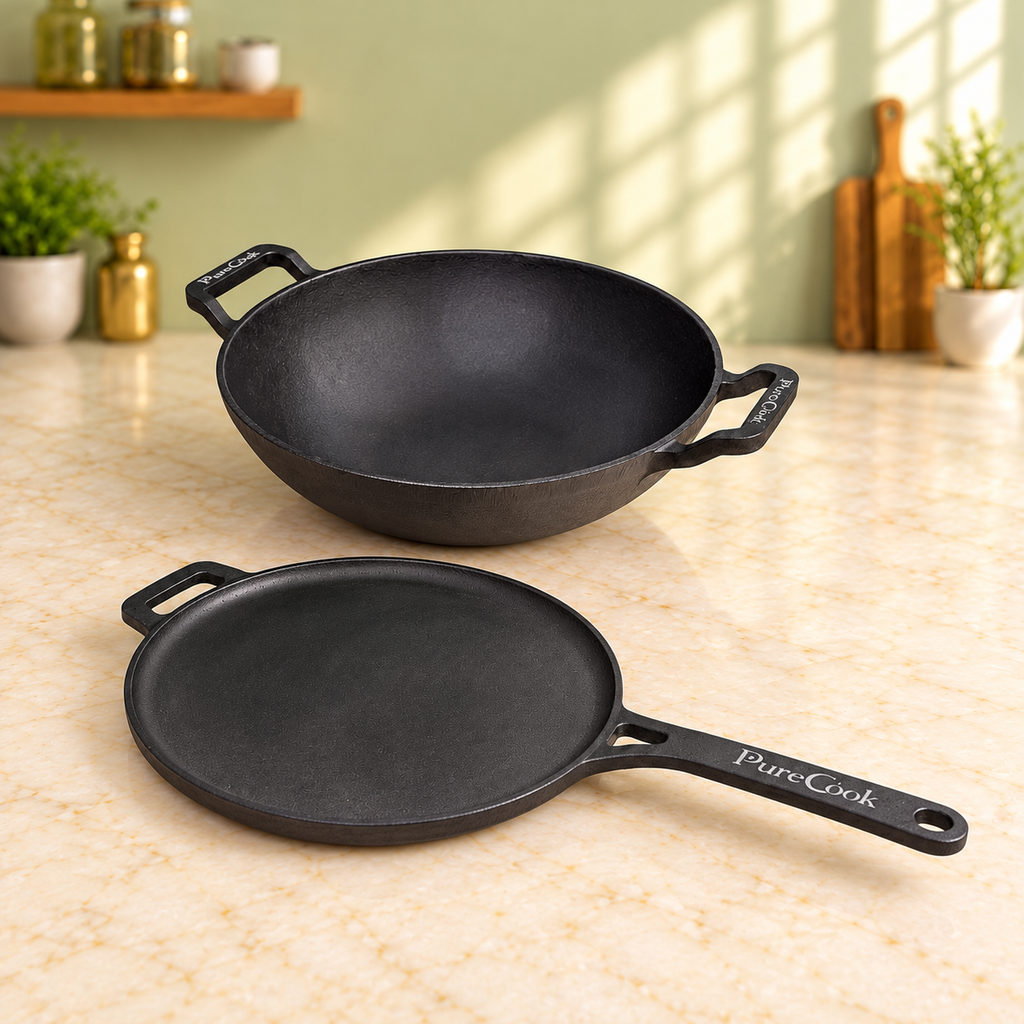 PureCook cast iron kadai and dosa tawa for everyday Indian cooking