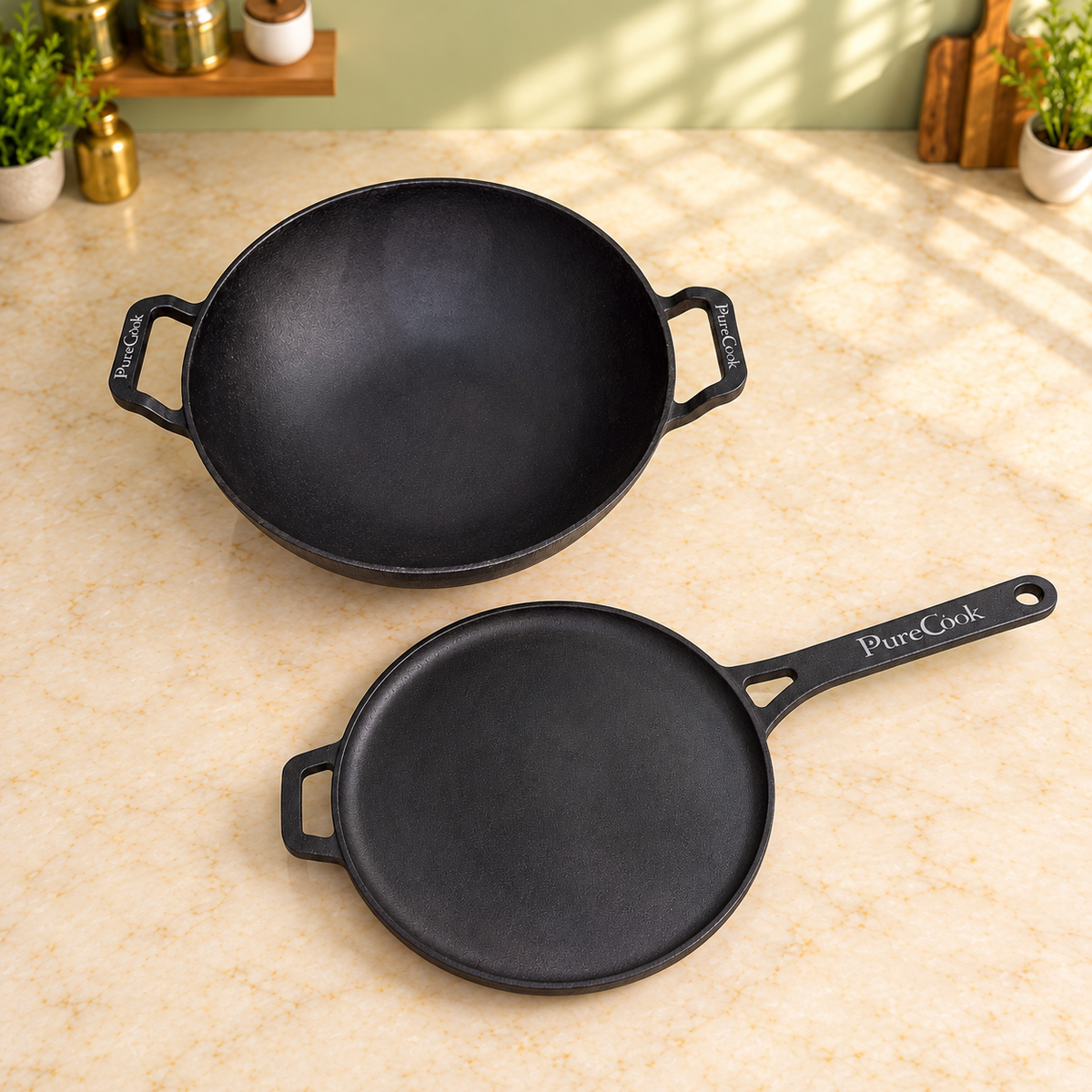 PureCook cast iron kadai, pre-seasoned, no chemical coating