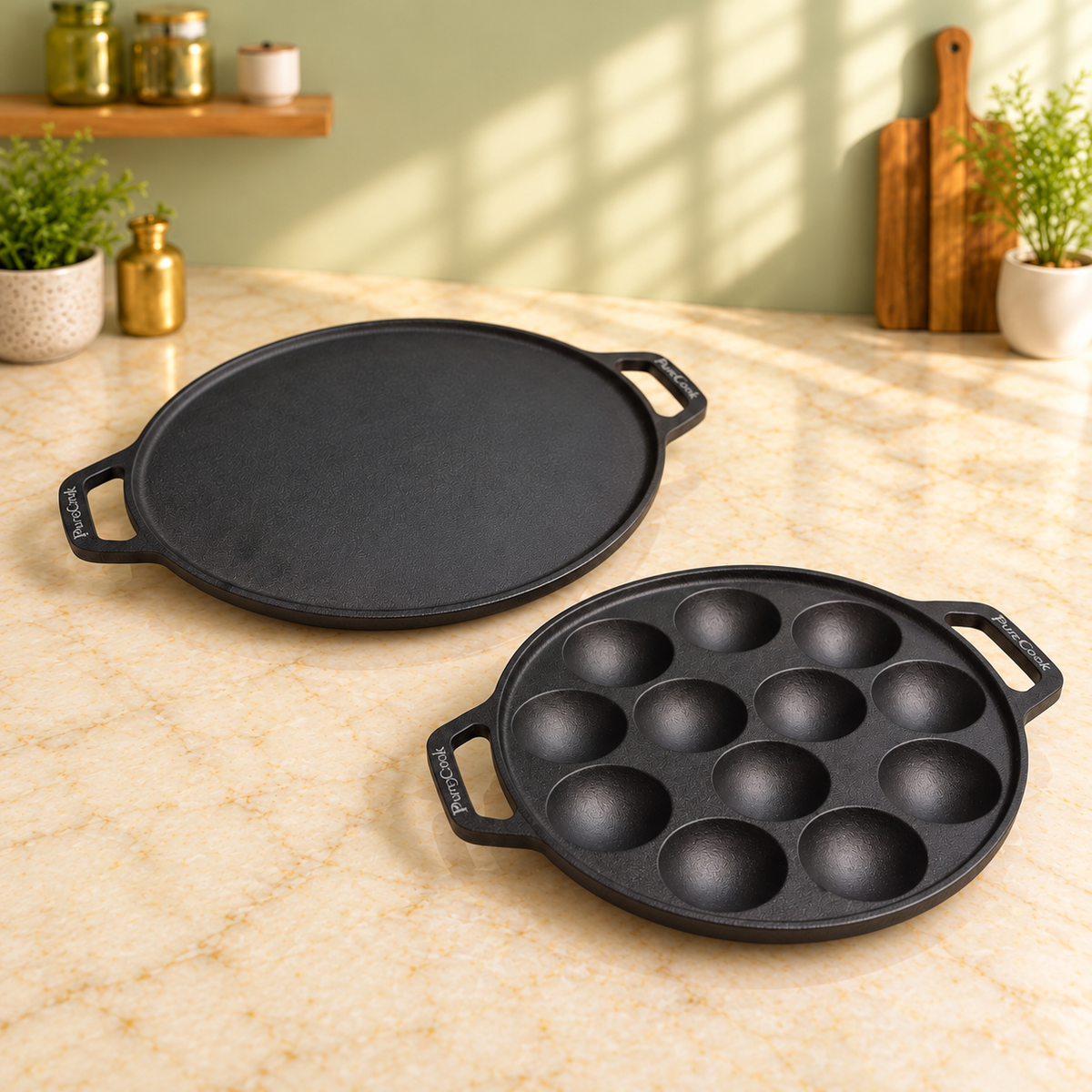 PureCook South Indian breakfast set: dosa tawa and appam pan