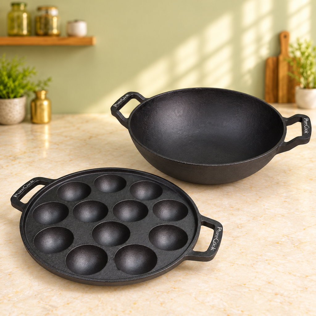 PureCook cast iron kadai and appam pan combo, view 2