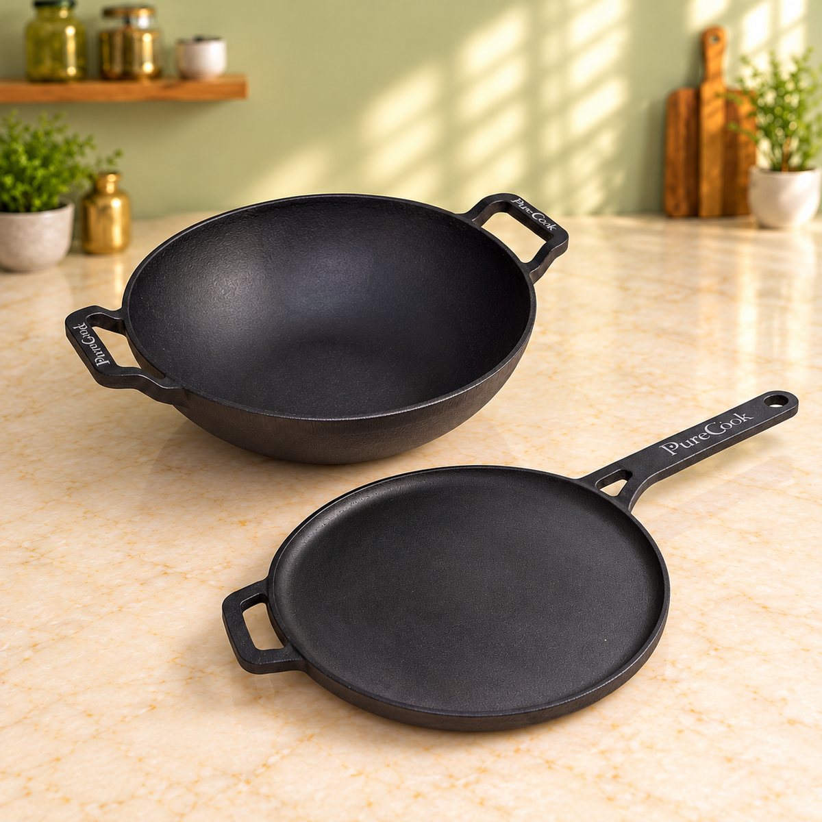 PureCook cast iron long handle dosa tawa 30 cm